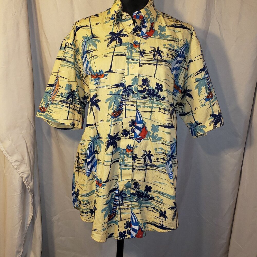 Men's NATURAL ISSUE Wrinkle Free Yellow Tropical Button-Down Shirt - M